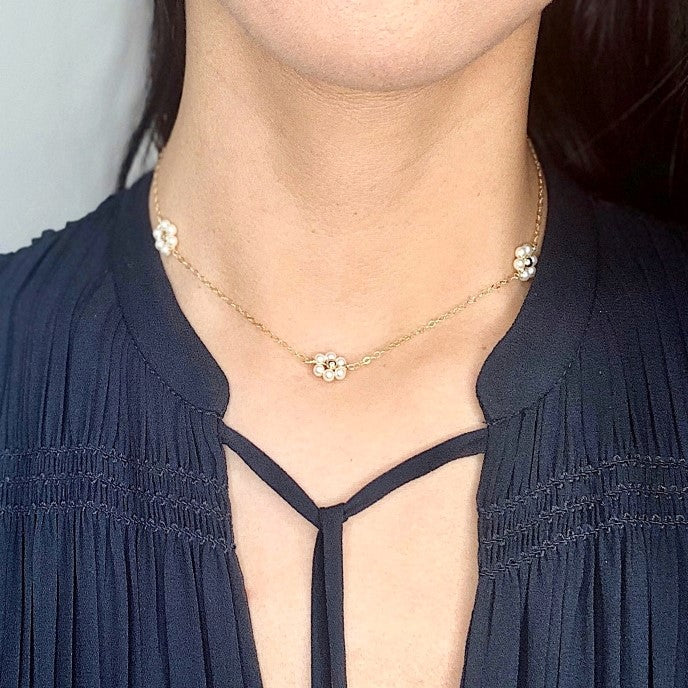 14K Gold Filled Daisy Pearl Choker