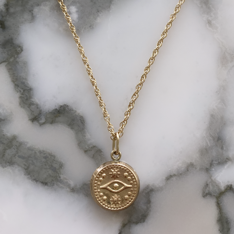 gold filled evil eye charm necklace