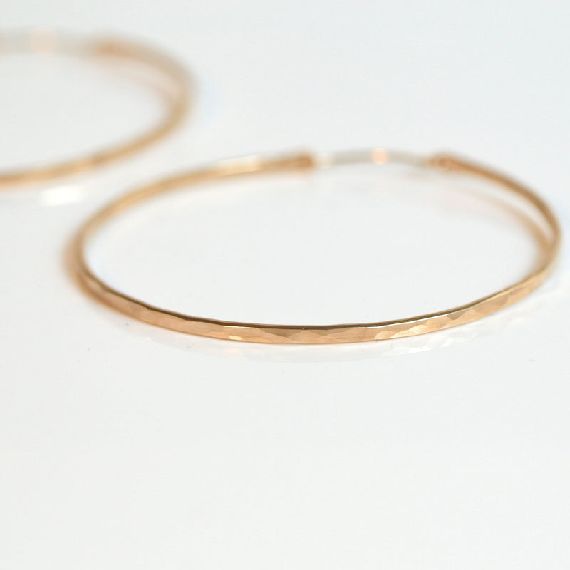 Rose Gold Hammered Large Hoops
