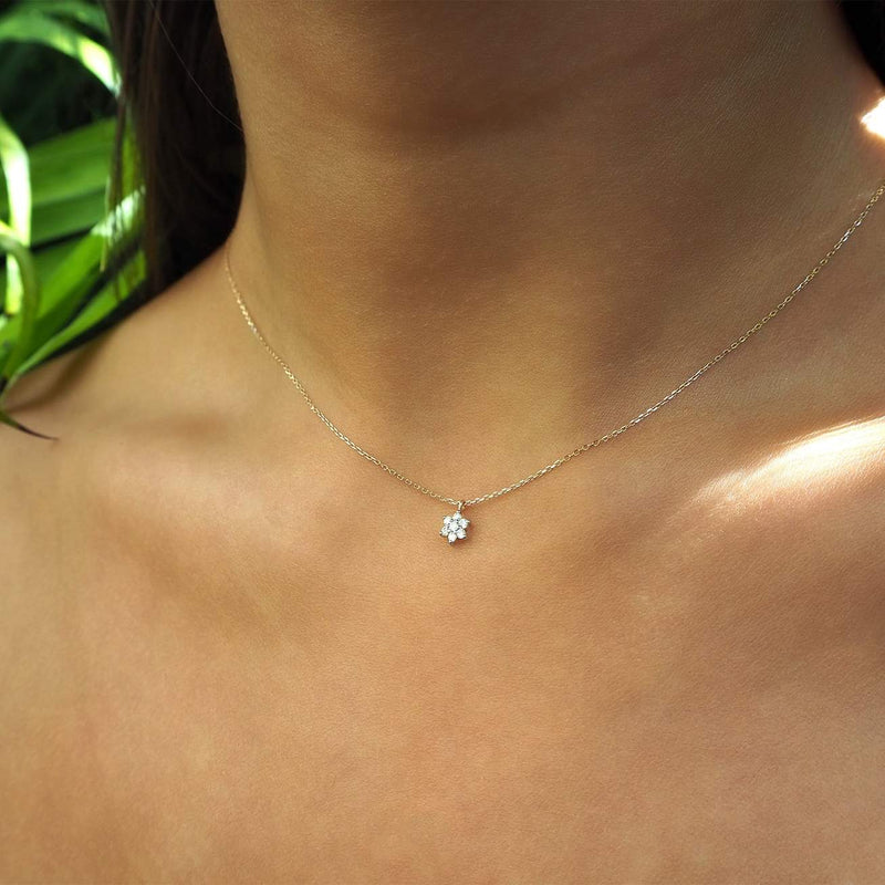 14K White Gold Crystal Flower Necklace
