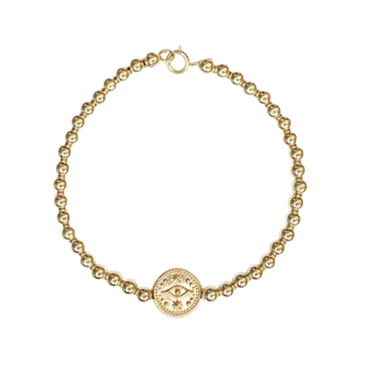 14k gold filled evil eye charm bracelet