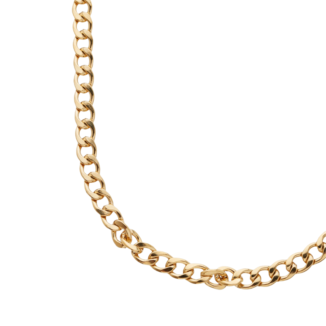 Close up of 18K Gold Filled curb chain necklace,  The classic curb link chain is updated by making it a little bigger and a little bolder.
