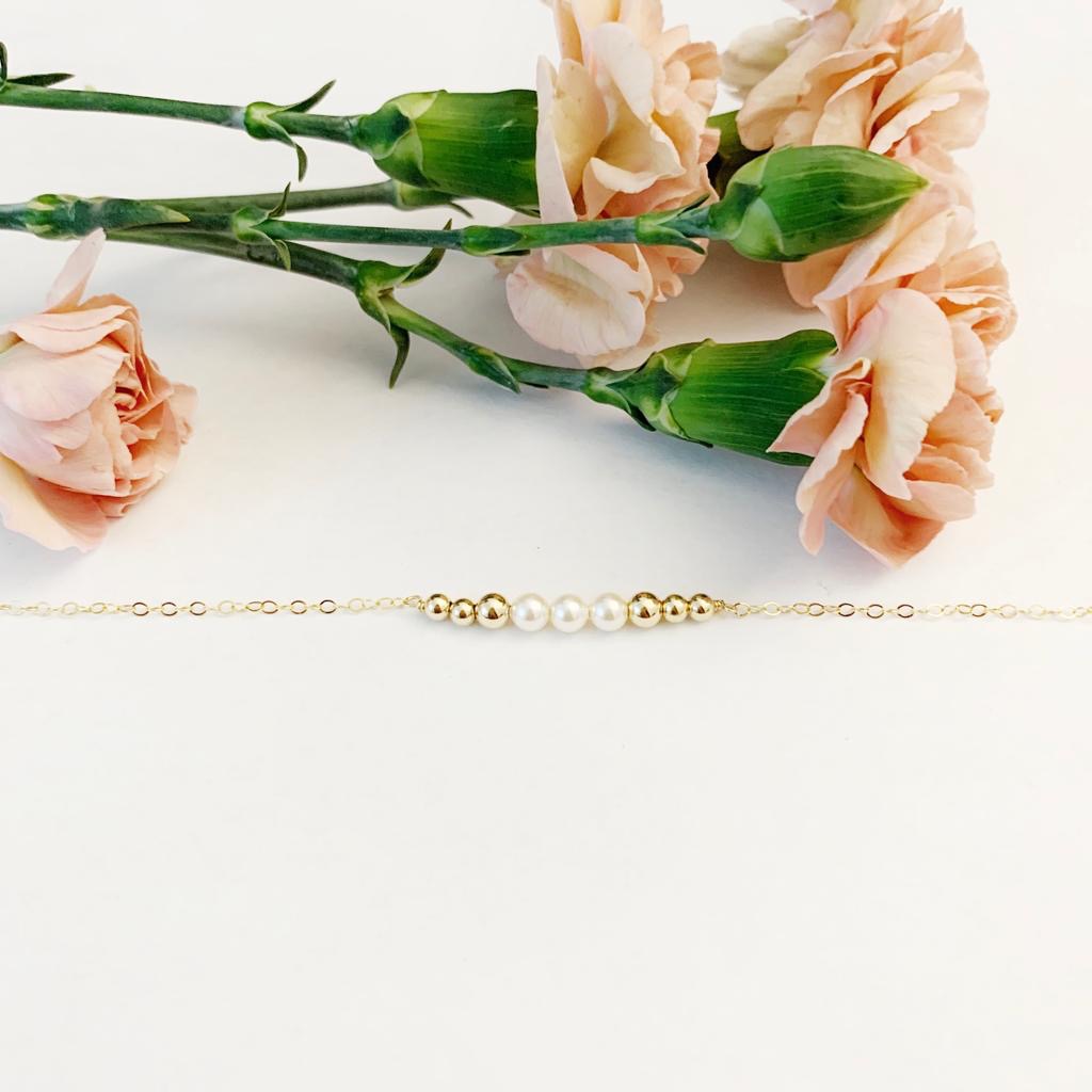 pearl and gold filled bead bracelet