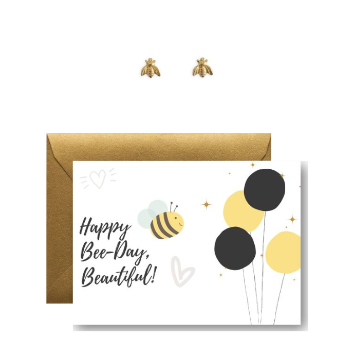 gold bee stud birthday card set
