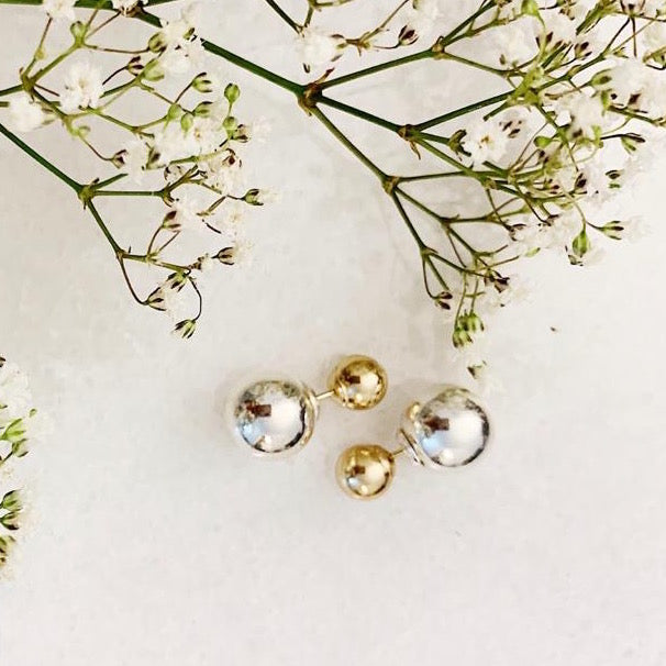 14K Gold Mixed Metal Sphere Studs