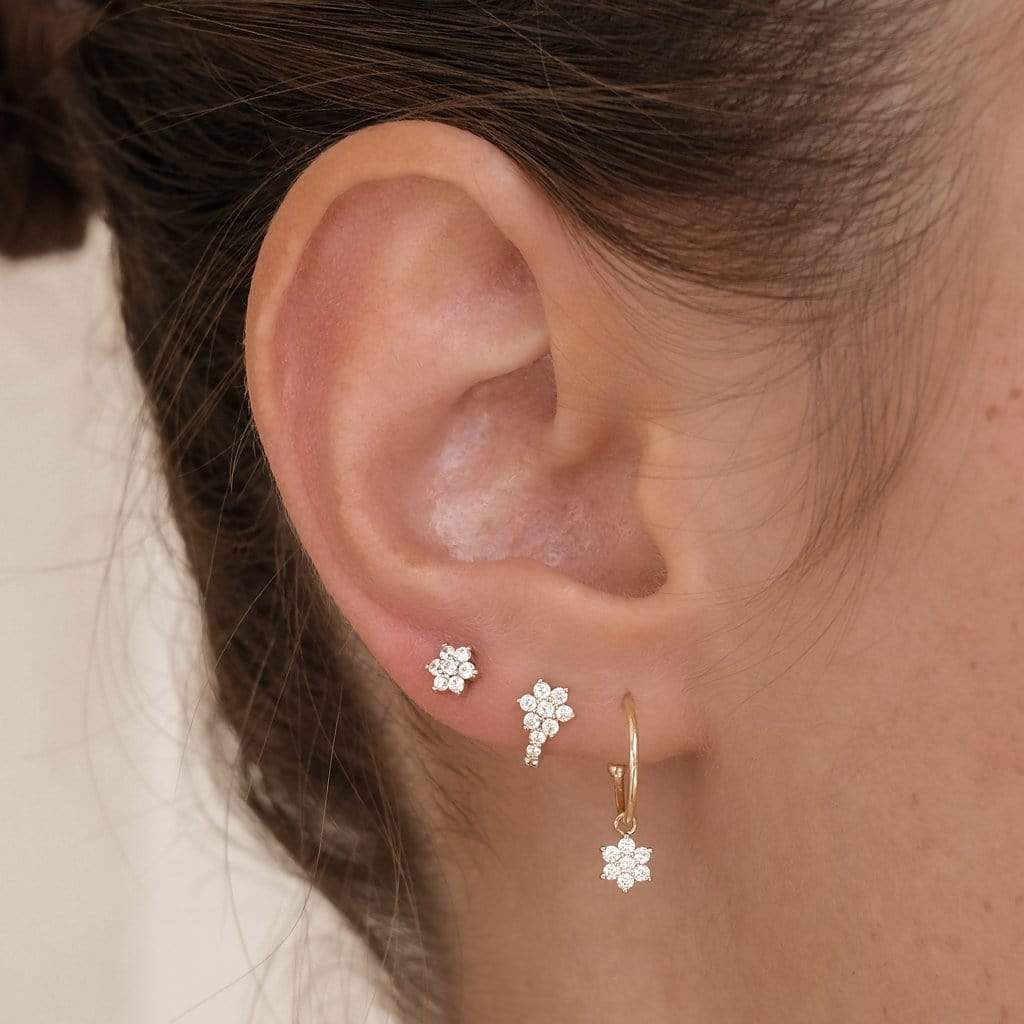 14K Gold Crystal Flower Hoop